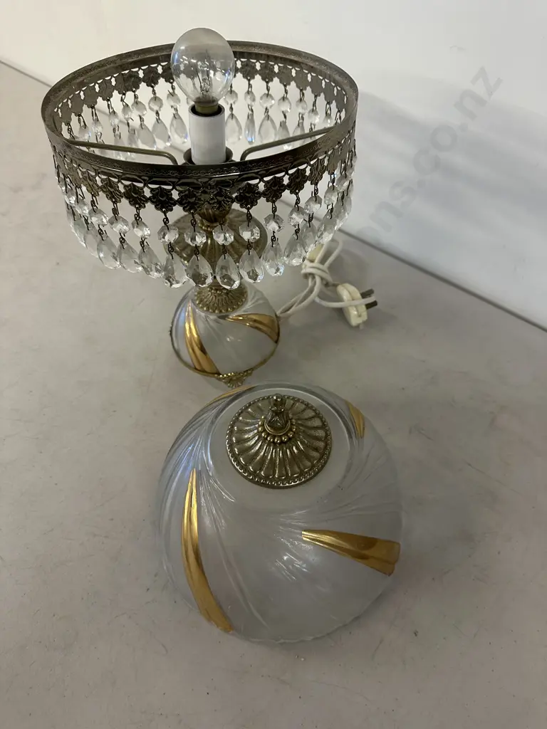 French Style Vintage Cut Glass Bedside Lamp With Prisms. H45cm Image 1++
