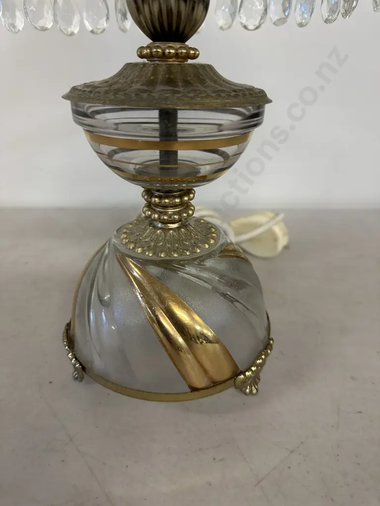 French Style Vintage Cut Glass Bedside Lamp With Prisms. H45cm Image 1++