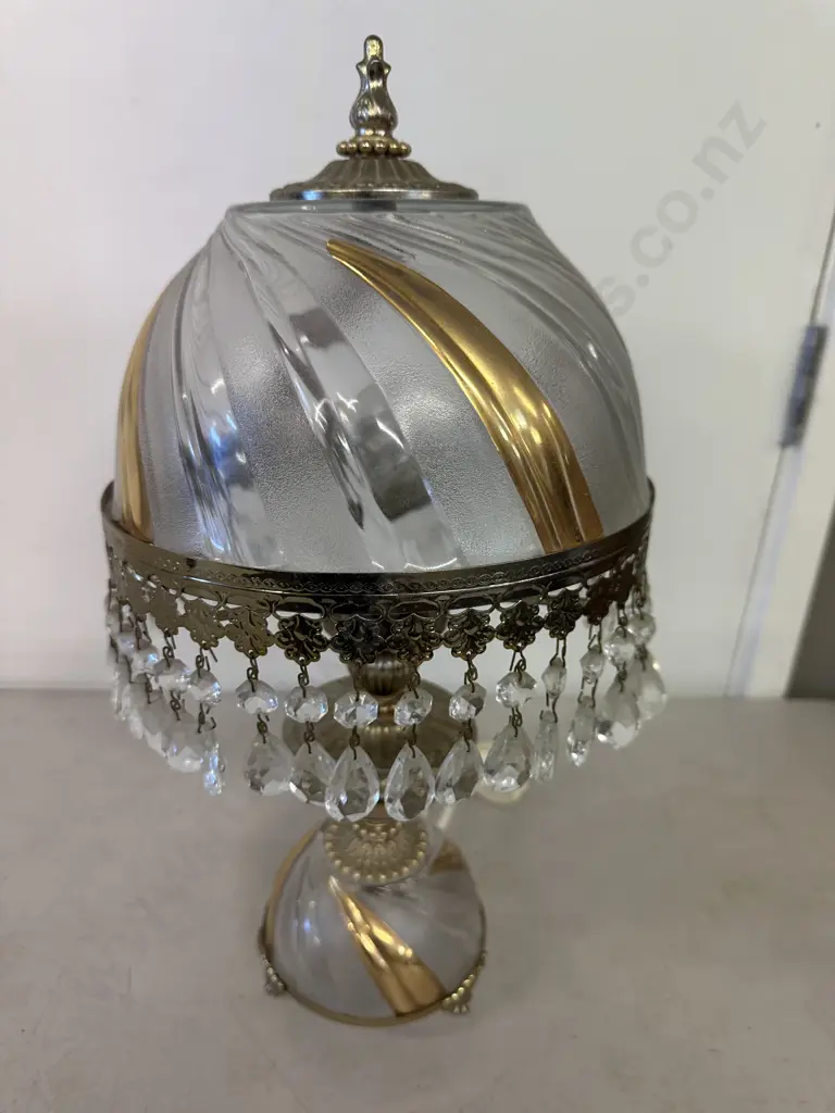 French Style Vintage Cut Glass Bedside Lamp With Prisms. H45cm Image 1++