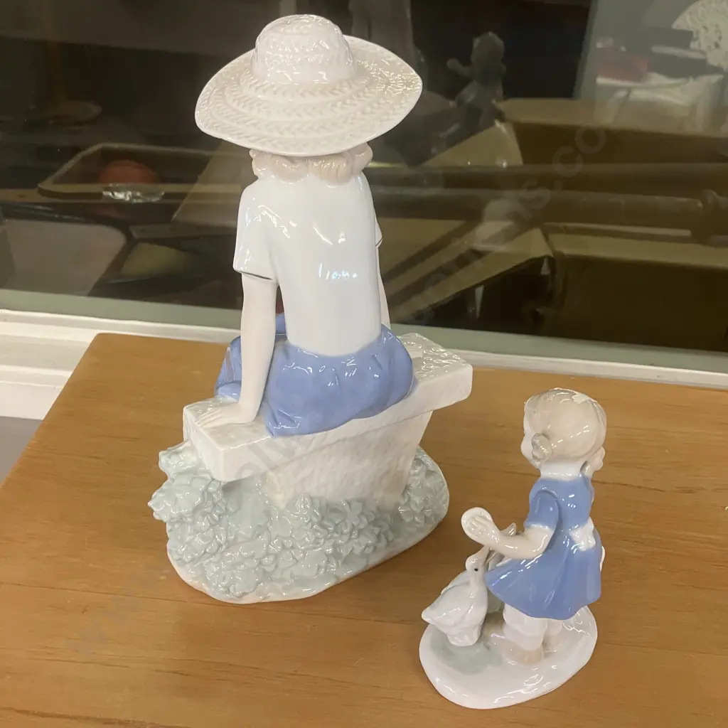 Pair of Porcelain Figure With Geese Ornaments Image 1++