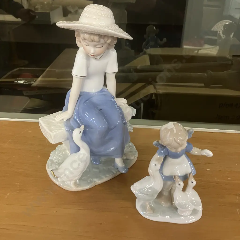 Pair of Porcelain Figure With Geese Ornaments Image 1++