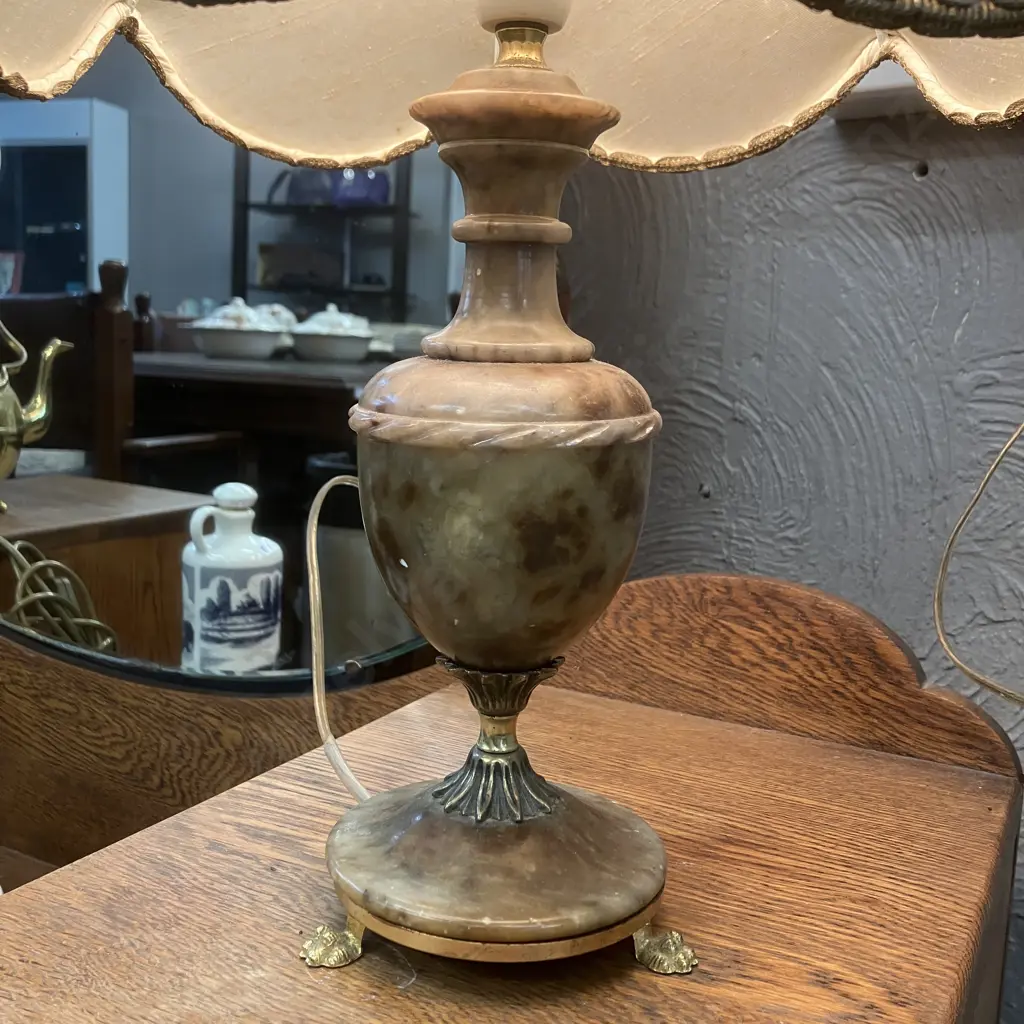 Vintage Italian Brass & Onyx Table Lamp. H50cm Image 1++