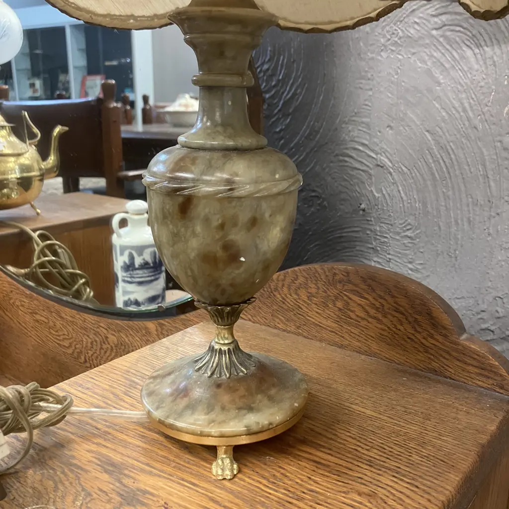 Vintage Italian Brass & Onyx Table Lamp. H50cm Image 1++
