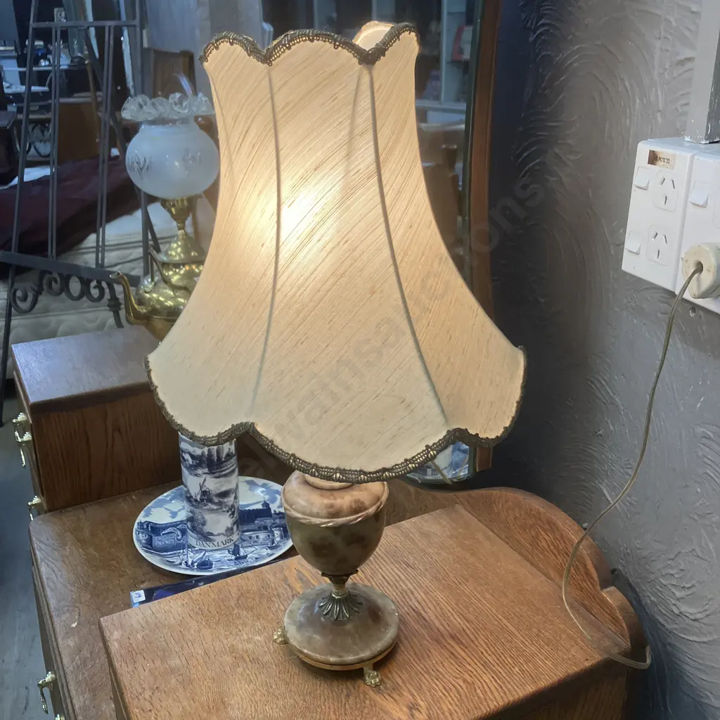 Vintage Italian Brass & Onyx Table Lamp. H50cm Image 1++