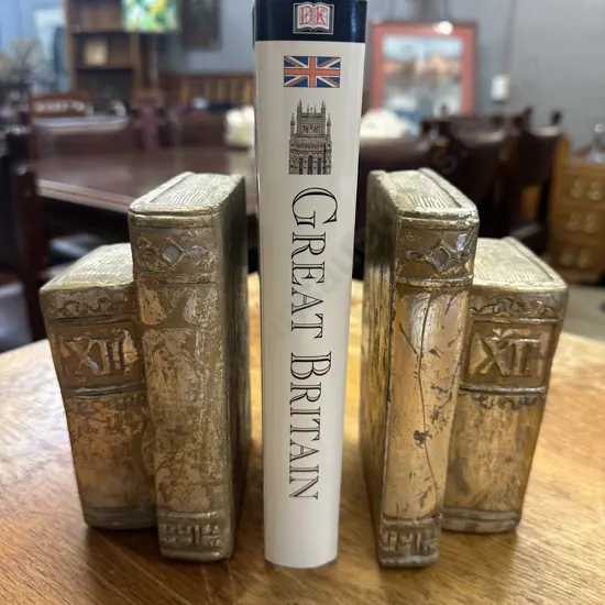 Decorative Gilt Book Ends With Great Britain Travel Guide
