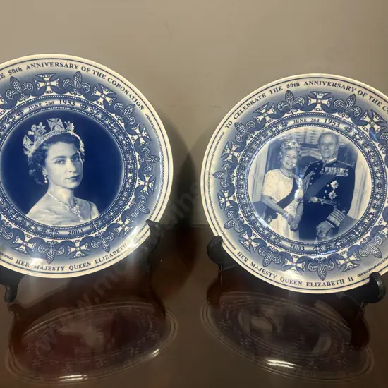 Wedgwood Commemorative Plates Celebrating 50th Anniversary Of The Coronation Queen Elizabeth ll