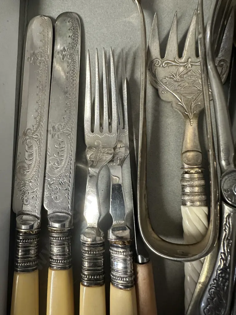 Assorted Silverware Items Including Bone Handled Knives, Teaspoons Etc Image 1++