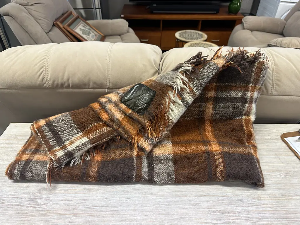 Taranpaul Mohair Throw Orange/Brown/Cream Tones Image 1++
