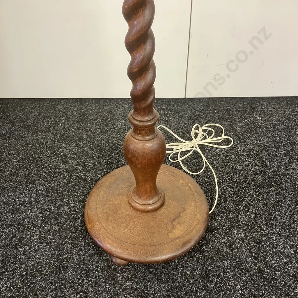 Oak Barley Twist Floor Lamp With White Shade. H177cm Image 1++