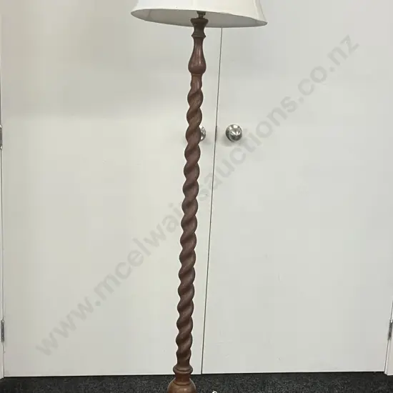 Oak Barley Twist Floor Lamp With White Shade. H177cm
