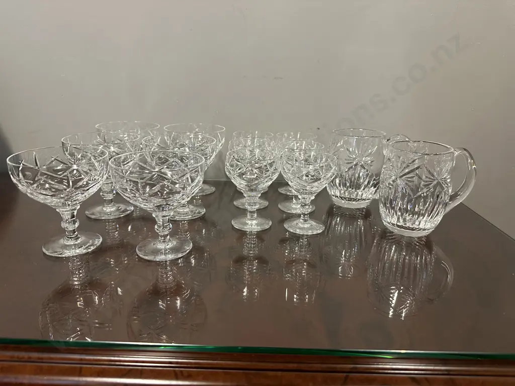 Vintage Crystal Glasses Including Champagne, Sherry & Beer Steins. (1x champagne glass chipped on rim) Image 1++