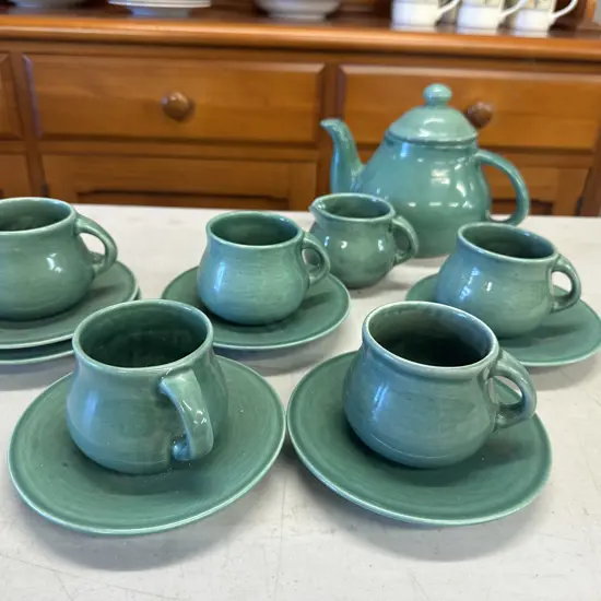 Vintage Green Pottery Tea Ware 