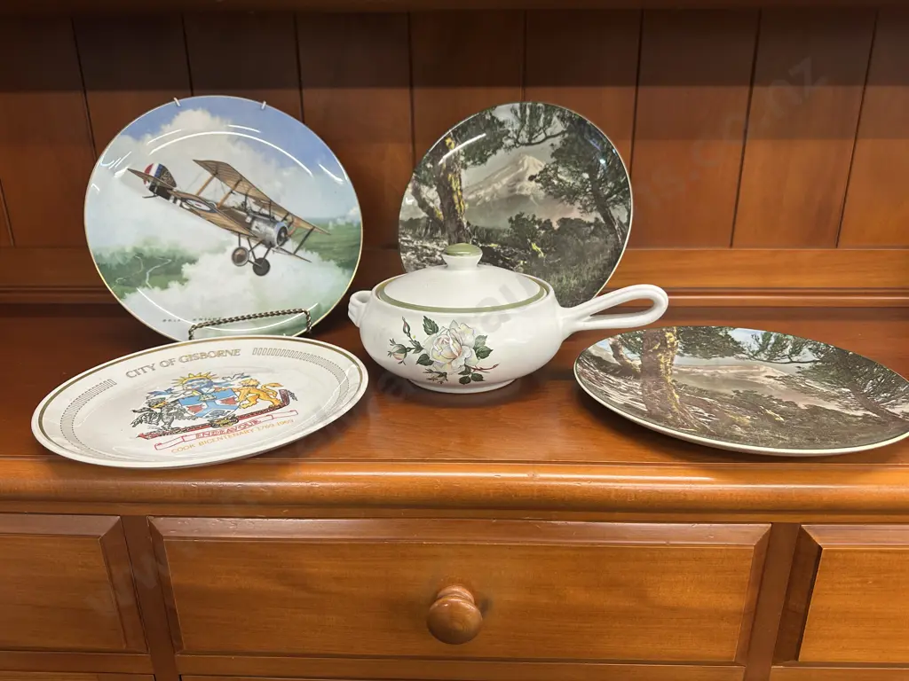 Selection Of Vintage Collectors Plates Including Royal Doulton, Coalport, With Denby Lidded Casserole Dish Image 1++