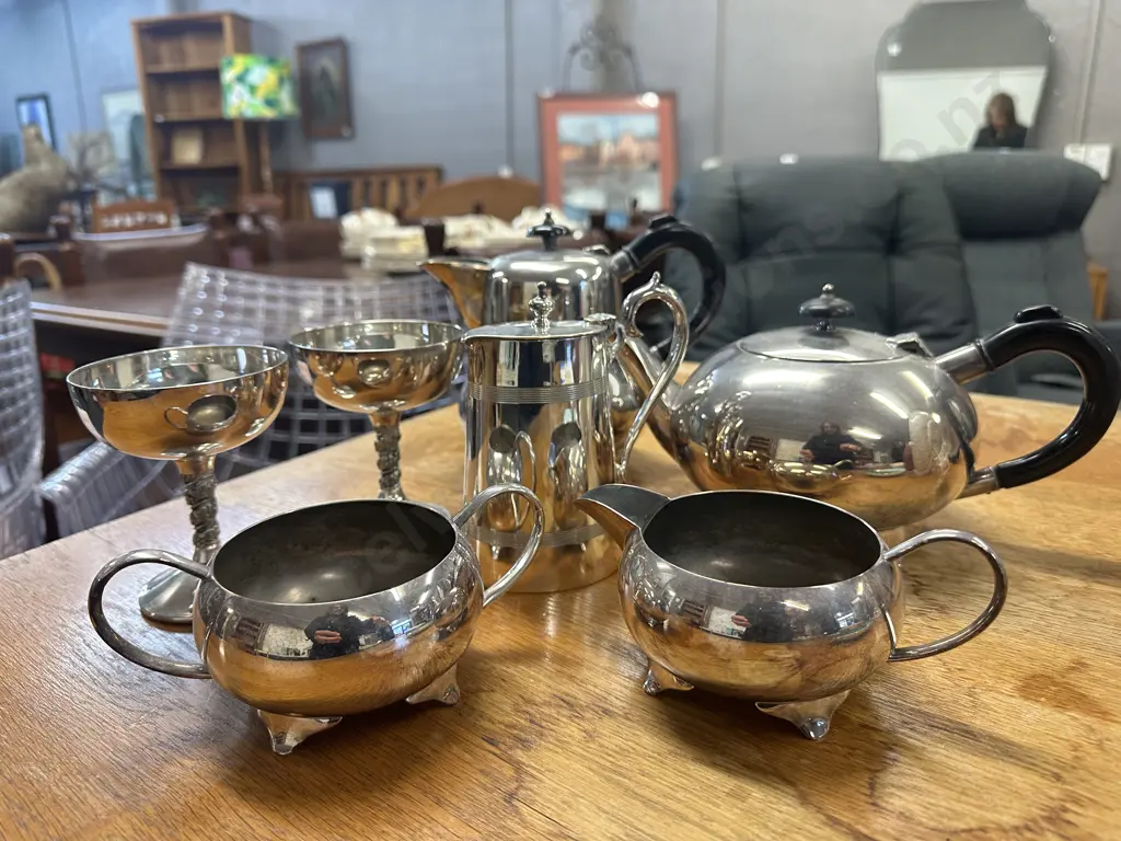 Selection Of Silverware Items Including Teapot Etc Image 1++