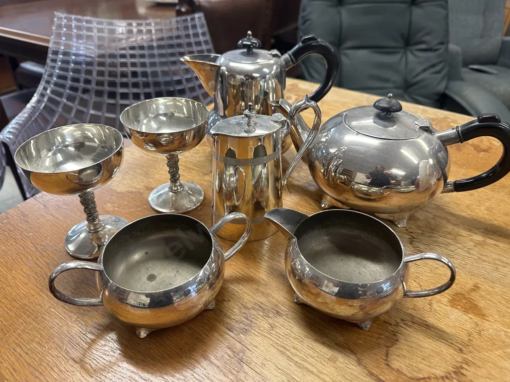 Selection Of Silverware Items Including Teapot Etc Image 1++
