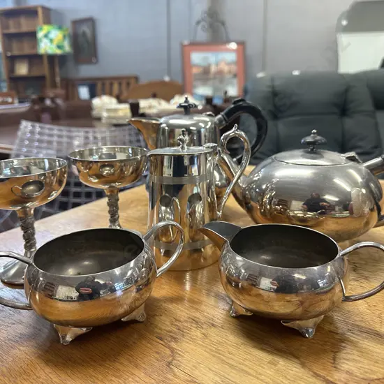 Selection Of Silverware Items Including Teapot Etc