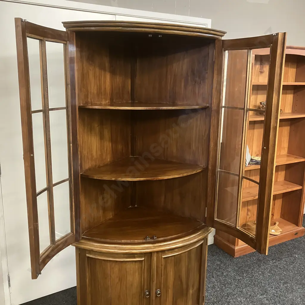 Teak Corner China Display Cabinet. H185 W90 D64cm (Bottom Doors As Found) Image 1++