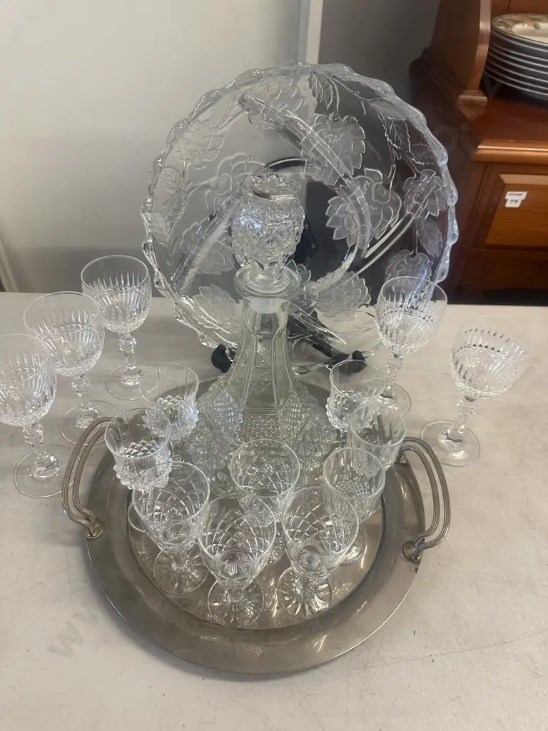 Assorted Crystal, Glasses & Silverware Tray Image 1++