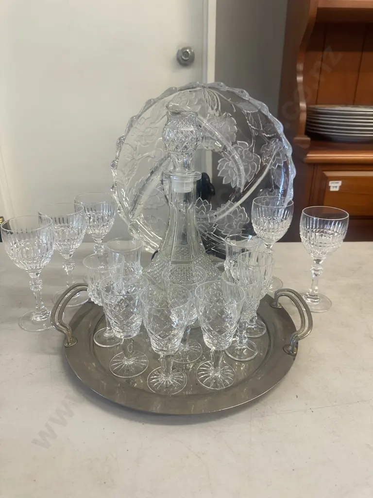 Assorted Crystal, Glasses & Silverware Tray Image 1++