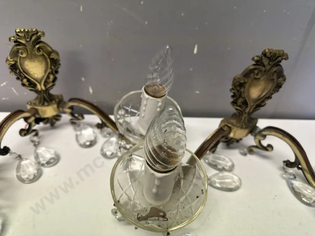 Vintage Brass & Glass Sconce Light Fittings Image 1++