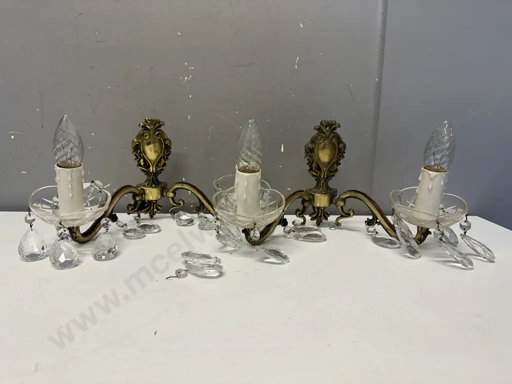 Vintage Brass & Glass Sconce Light Fittings Image 1++