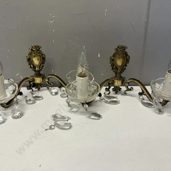 Vintage Brass & Glass Sconce Light Fittings