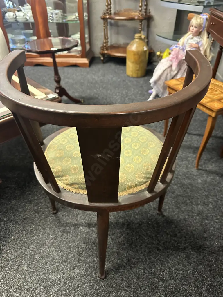 Antique Bow Back Tub Chair Upholstered Seat (af) Image 1++