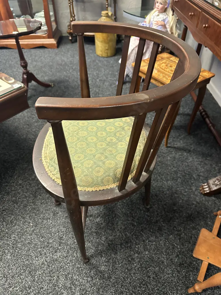 Antique Bow Back Tub Chair Upholstered Seat (af) Image 1++