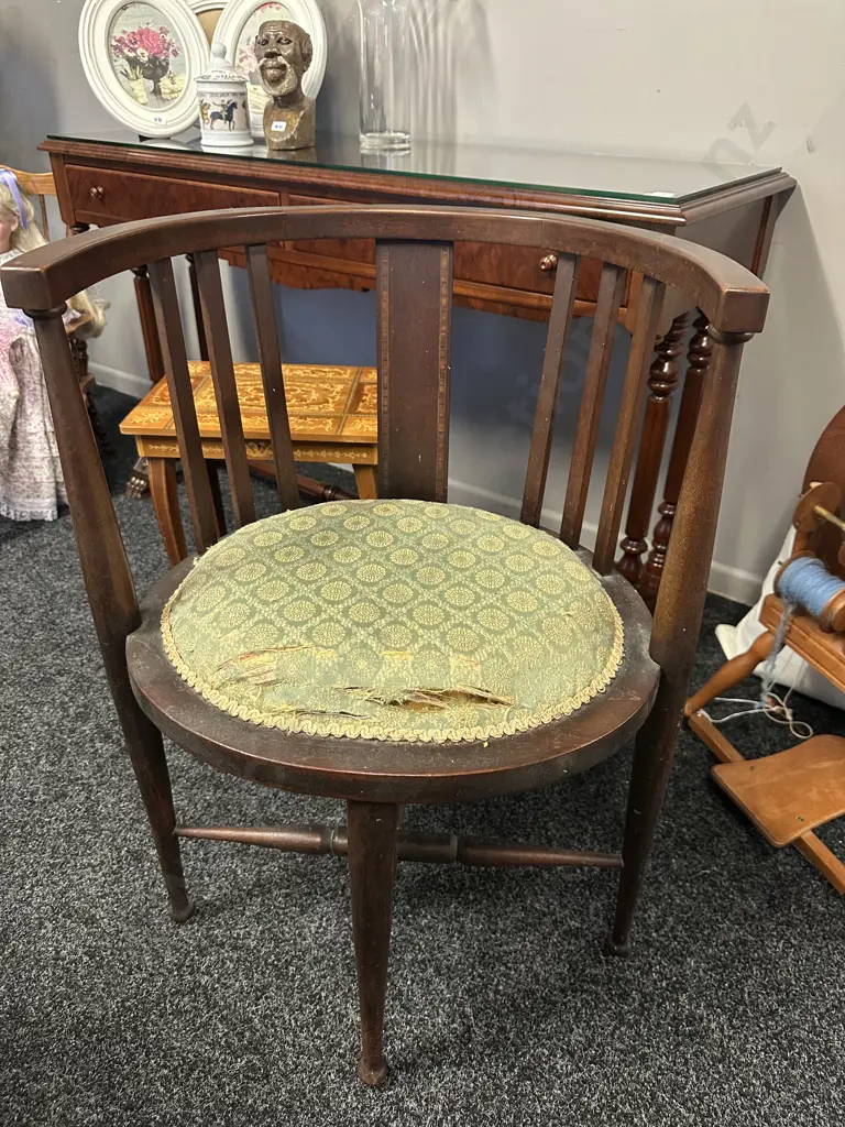 Antique Bow Back Tub Chair Upholstered Seat (af) Image 1++