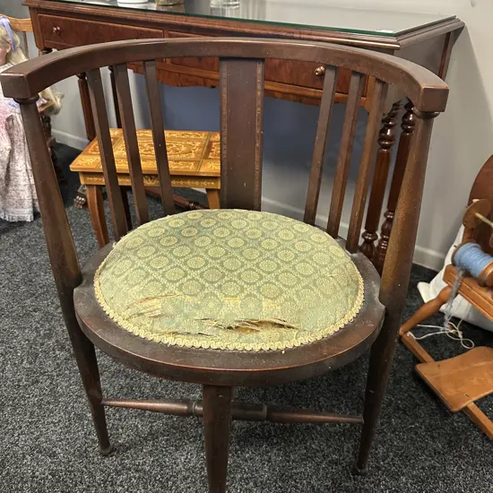 Antique Bow Back Tub Chair Upholstered Seat (af)