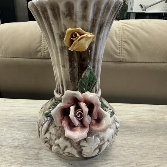 Vintage Italian Porcelain Capodimonte Rose Vase H24cm.