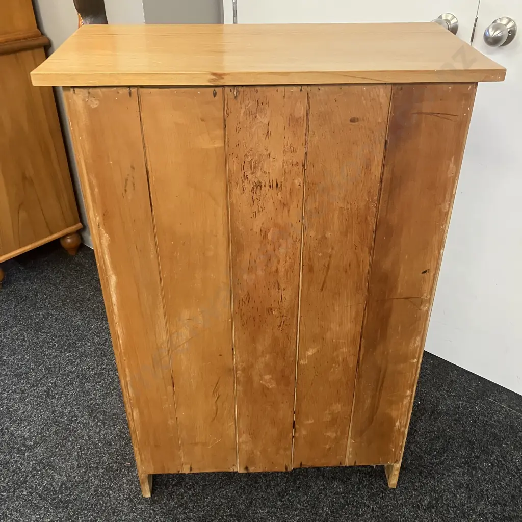 Antique Colonial Kauri 6 Drawer Tallboy With Sunburst Cast Drop Pulls. H111 W75 D39cm Image 1++