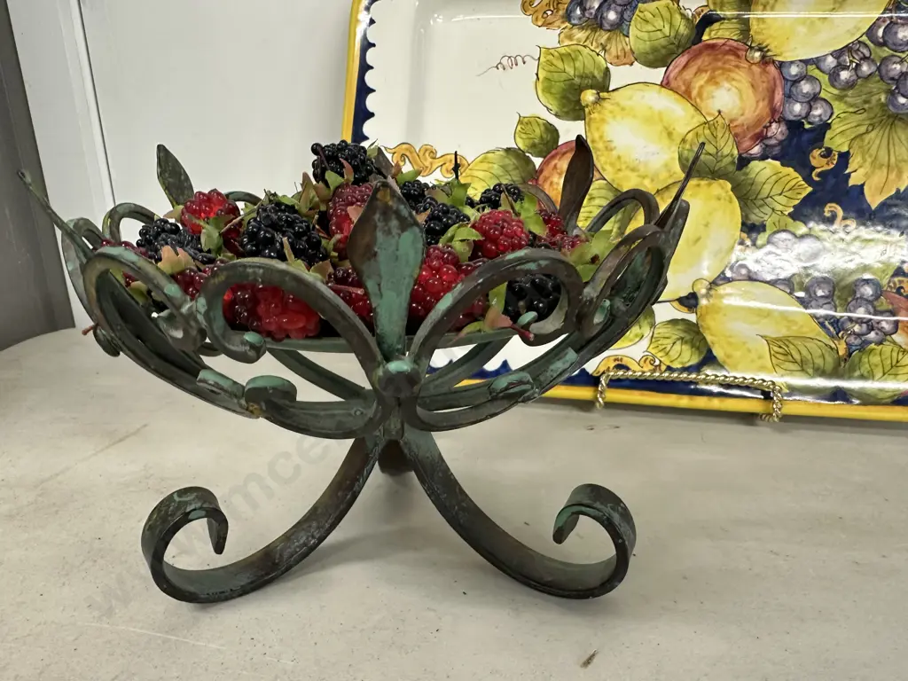 Italian Platter & Wrought Friut Bowl With Decorative Berries Image 1++