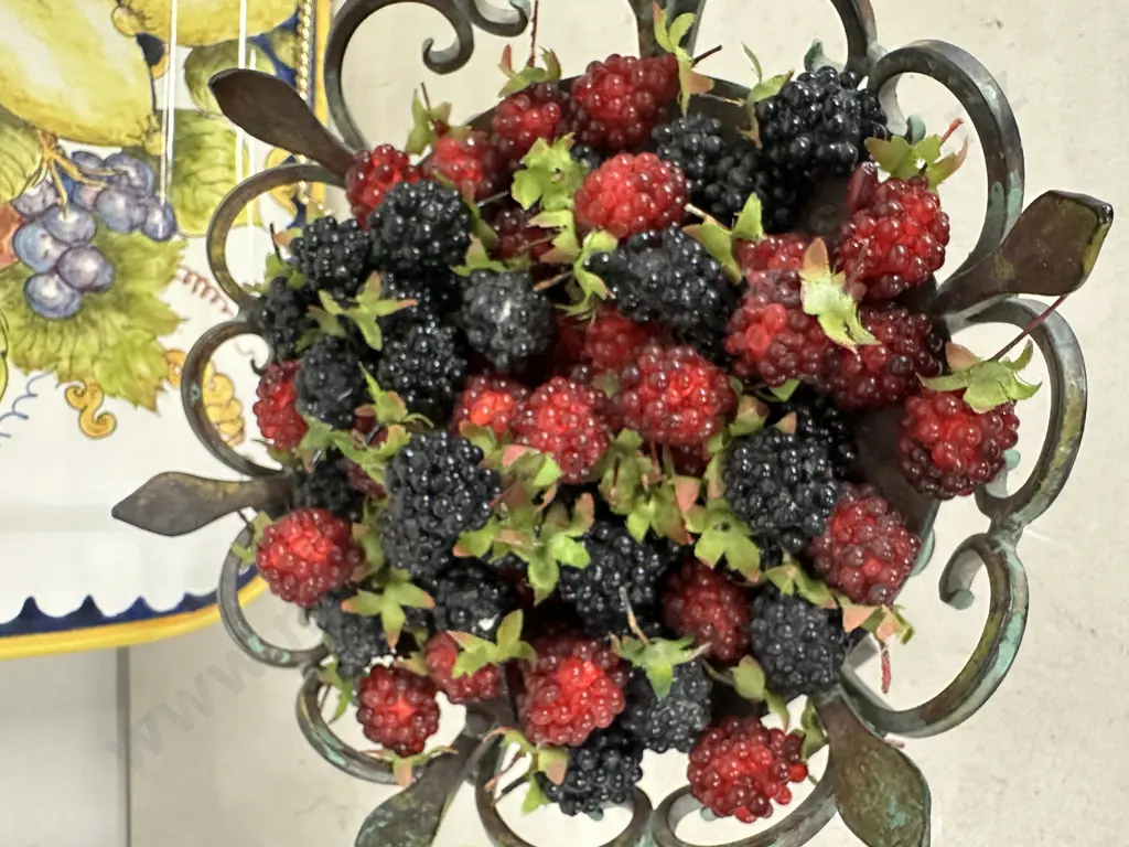 Italian Platter & Wrought Friut Bowl With Decorative Berries Image 1++