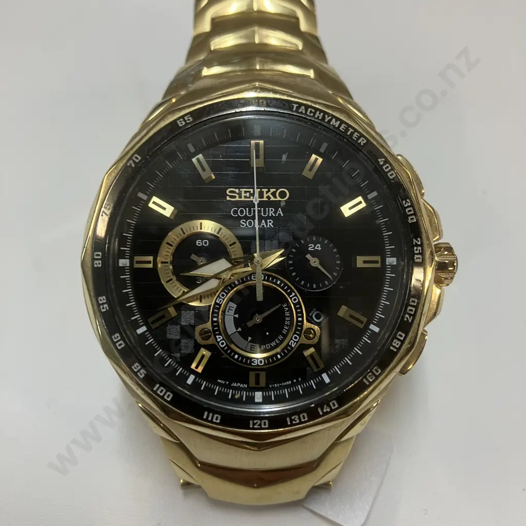 Seiko Coutura Solar V192-0AC0 Gold Toned Chronograph Date Mens Watch Image 1++