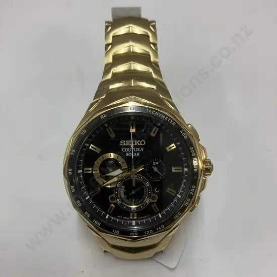 Seiko Coutura Solar V192-0AC0 Gold Toned Chronograph Date Mens Watch