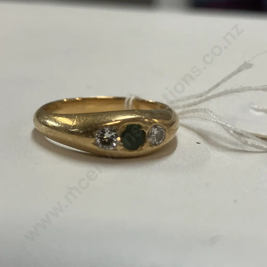 Gold Colour Ring With Green & Clear Stones Image 1++