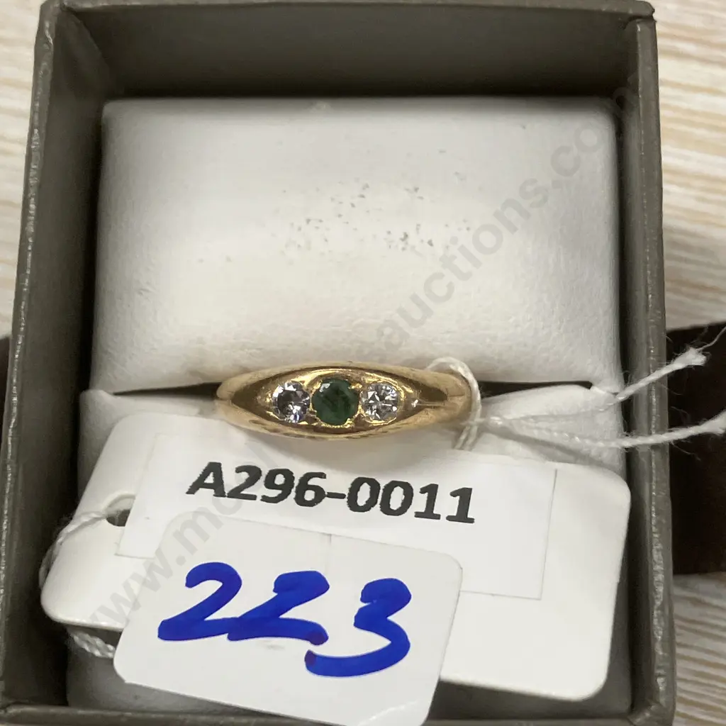 Gold Colour Ring With Green & Clear Stones Image 1++