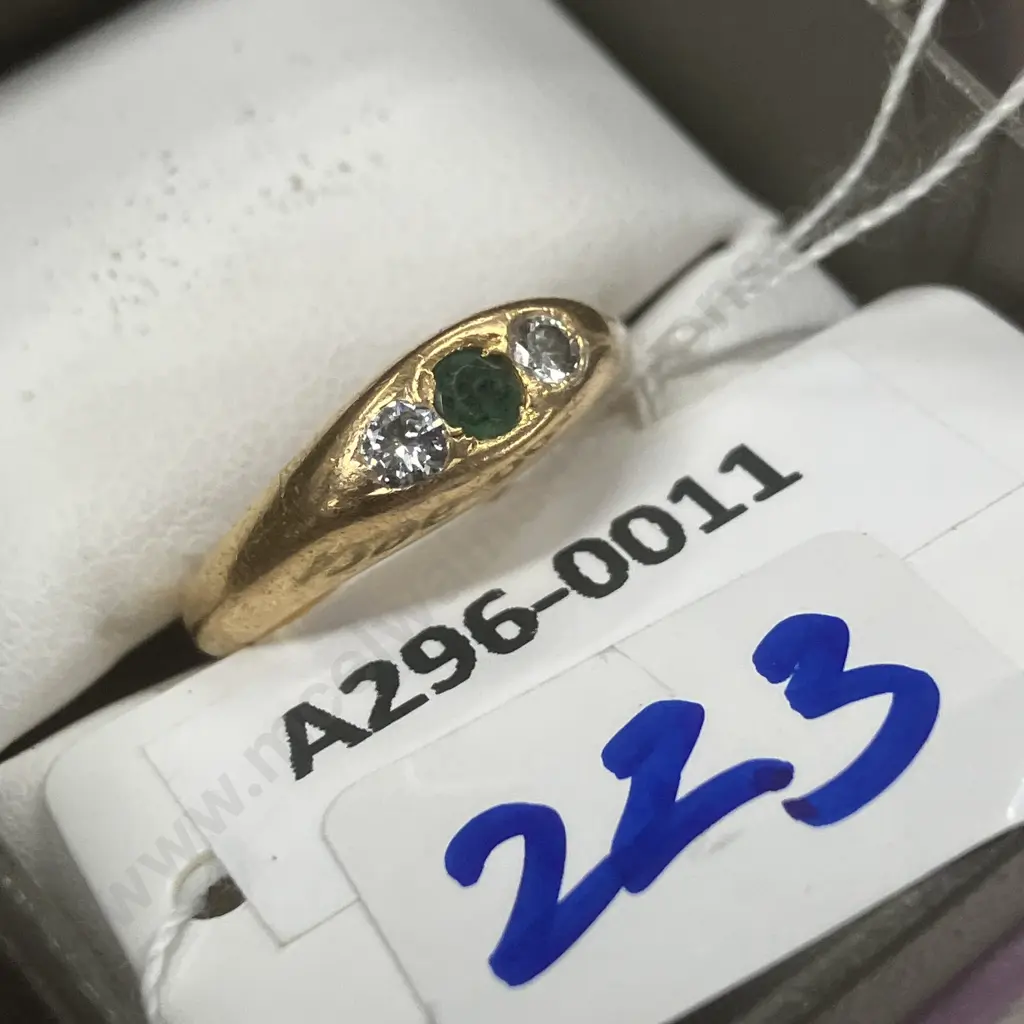 Gold Colour Ring With Green & Clear Stones Image 1++