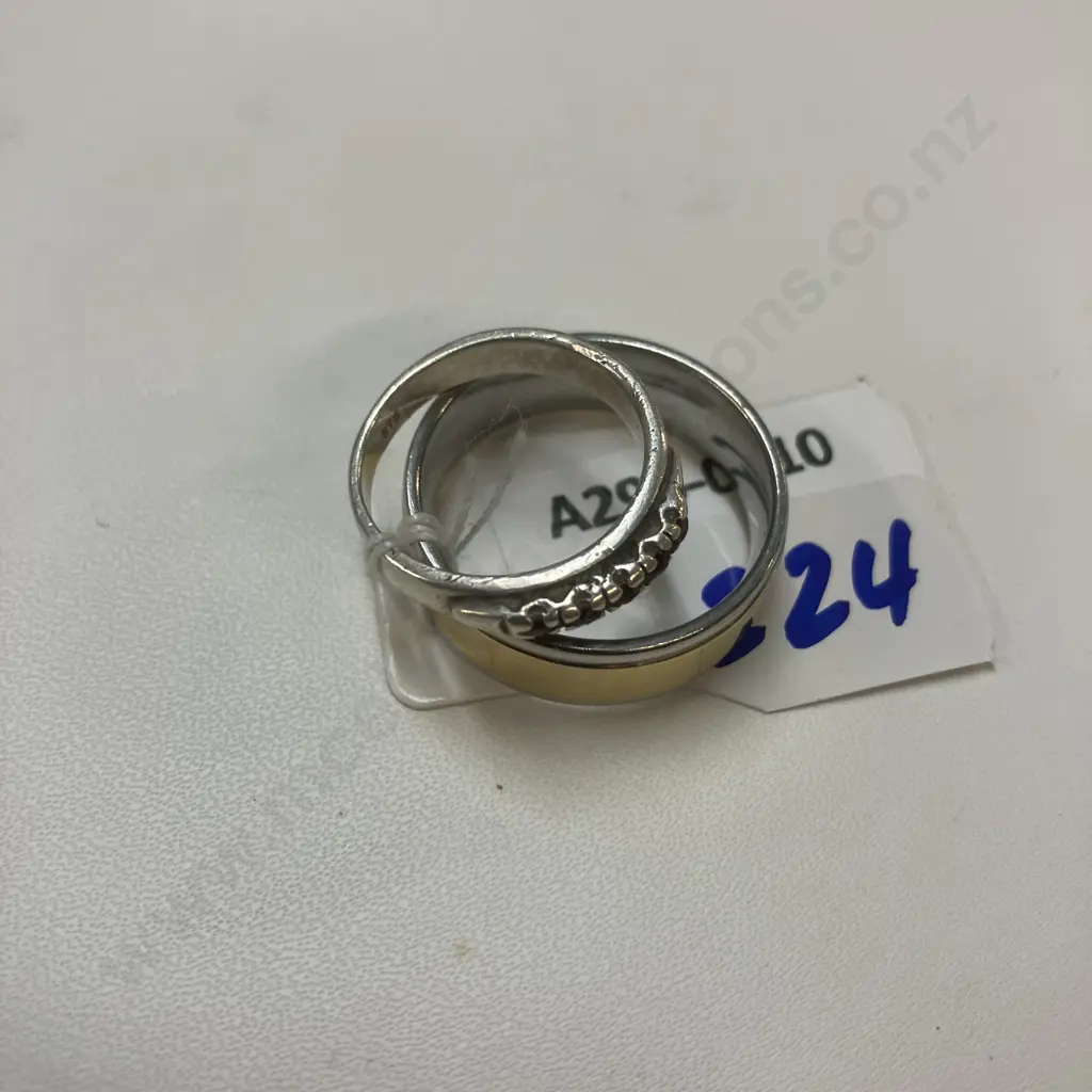 Silver Ring With Red Stones Stamped STG With Silver & Gold Colour Band Image 1++