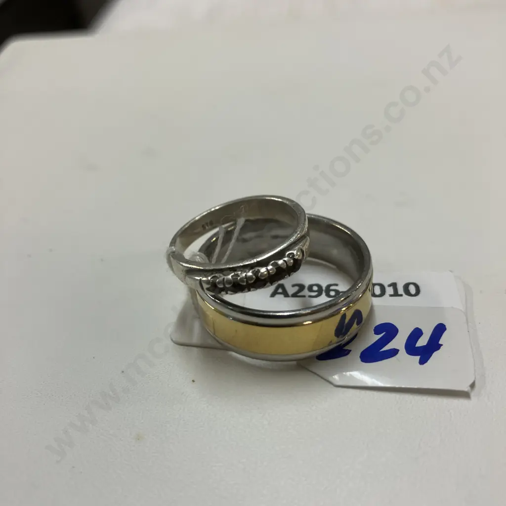 Silver Ring With Red Stones Stamped STG With Silver & Gold Colour Band Image 1++