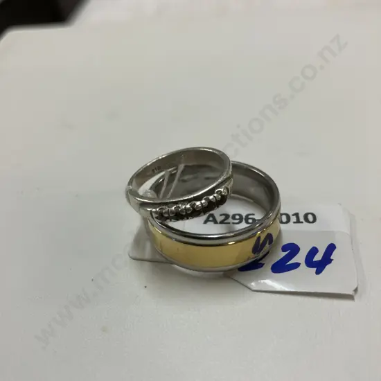 Silver Ring With Red Stones Stamped STG With Silver & Gold Colour Band