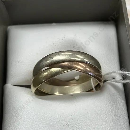 9ct Yellow, White & Rose Gold Russian Wedding Band Ring, Stamped 9ct