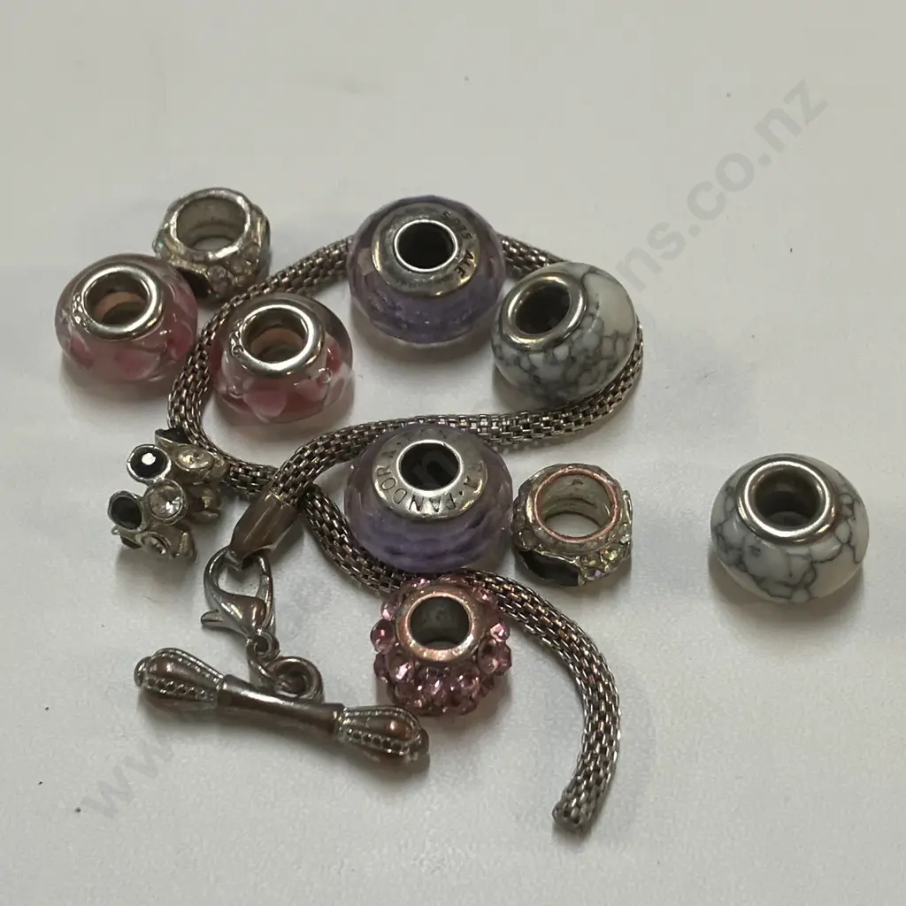 Pair Of Pandora Charm Beads, Pair of Charm Beads Stamped 925, 5 Assorted Charms With Broken Bracelet Image 1++