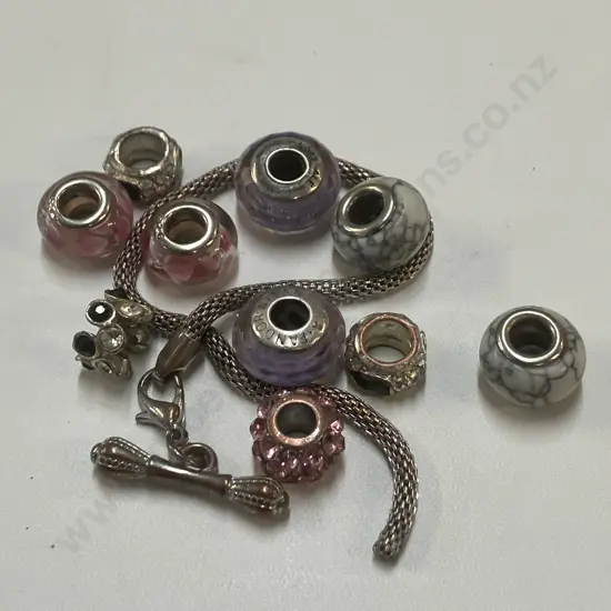 Pair Of Pandora Charm Beads, Pair of Charm Beads Stamped 925, 5 Assorted Charms With Broken Bracelet