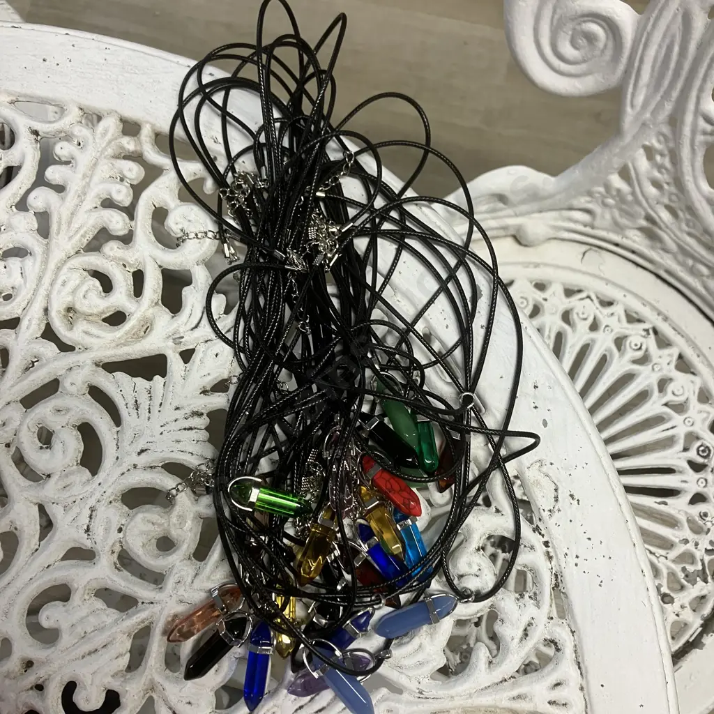 Gem Type Pendants On Plaited Cords Image 1++