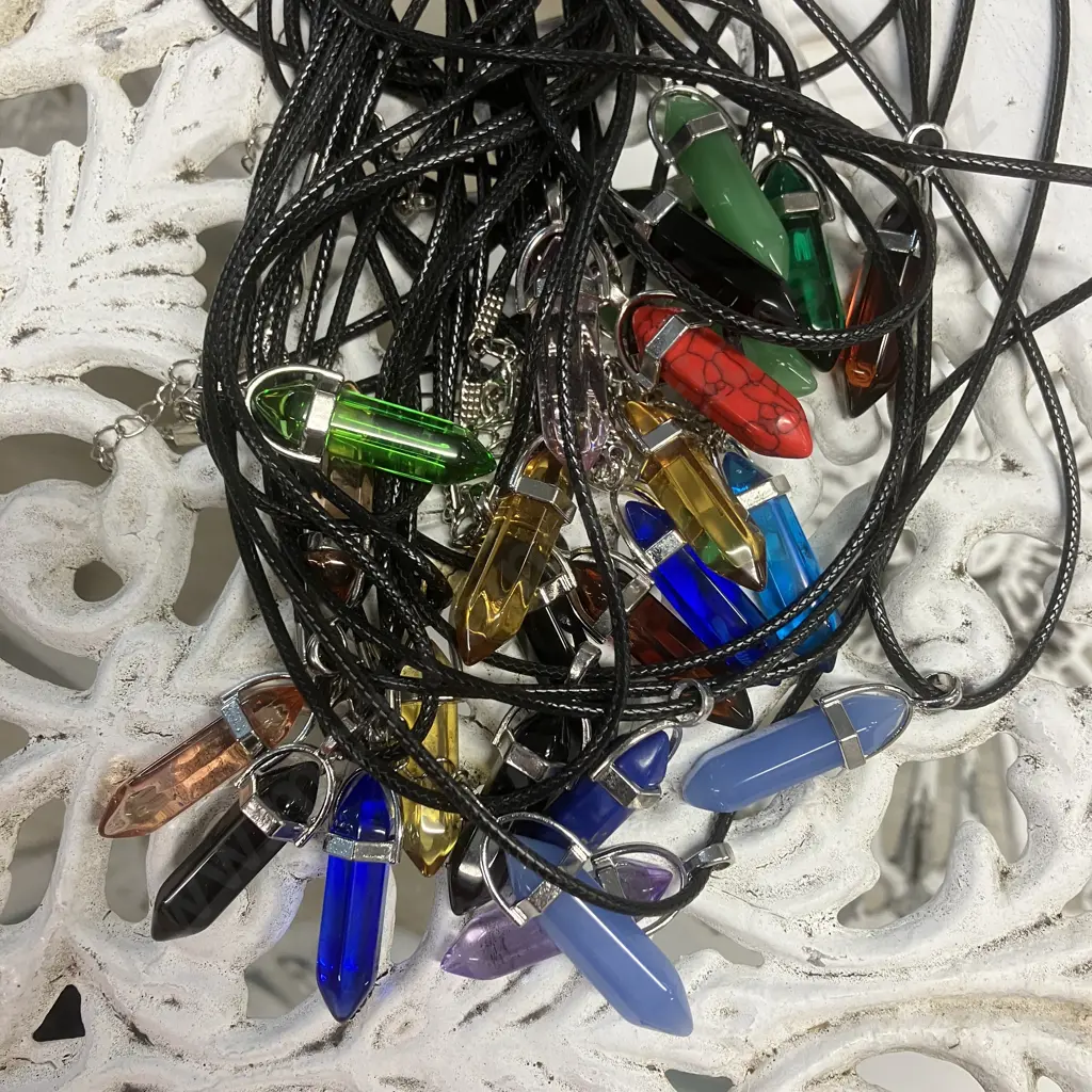 Gem Type Pendants On Plaited Cords Image 1++