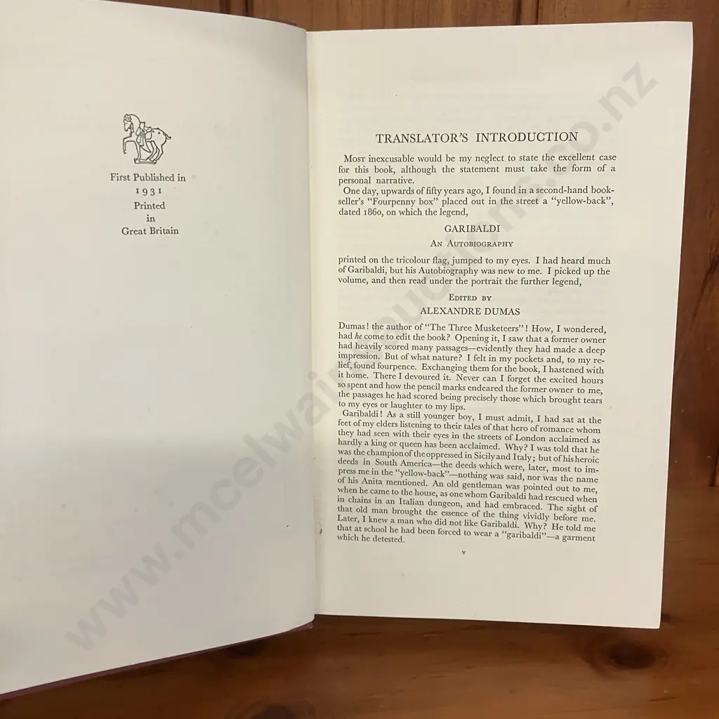 The Memoirs Of Garibaldi - Dumas, Alexandre (1802-1870) - 1931 First Edition Ernest Benn Limited London Image 1++