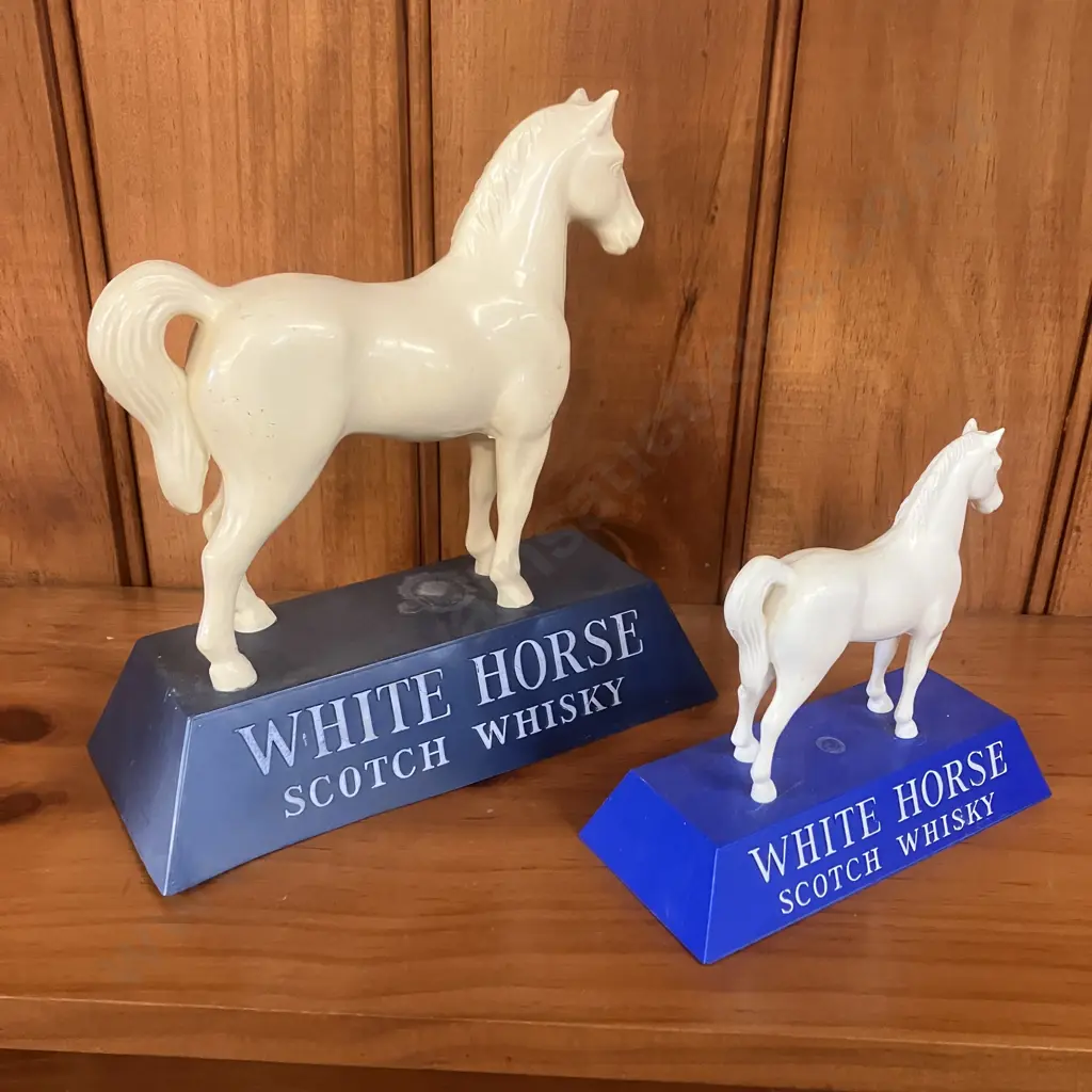 Pair of Vintage White Horse Scotch Whiskey Display Statues. H22 & 13cm Image 1++