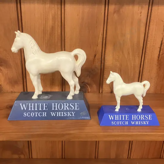 Pair of Vintage White Horse Scotch Whiskey Display Statues. H22 & 13cm